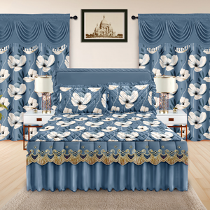 Completo set letto stile americano: <span class=keywords><strong>copriletto</strong></span>, tende, federe e gonna letto con stampa in pizzo per camera da letto - Product Image 4