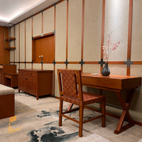 Ensemble de lit double de style japonais pour hôtel, écran mural en bois à treillis, banc rembourré, mobilier de chambre d'hôtesse de style Zen, FF&E