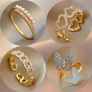 Günstige 18 Karat vergoldeten Schmuck Punk Finger Geometric Twisted Wide Band Open verstellbare Ringe für Frauen Bijoux Femme Geschenke