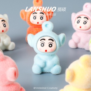 Lanshuo Resin Shin Chan Flocked Mini Figure DIY Jewelry <b>Keychain</b> Desktop Ornament <b>Anime</b> Toy Model 3D Craft Accessory - Product Image 2