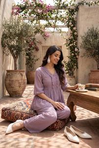 Ensemble Kurti et pantalon respirant pour femmes, deux pièces, respectueux de l'environnement, tenue assortie, confortable, élégante, décontractée, toutes saisons - Product Image 3