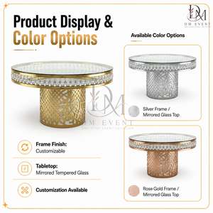 Table de banquet ronde en acier inoxydable doré avec base en treillis diamanté et plateau en verre trempé miroir pour hôtels (vente en gros) - Product Image 5