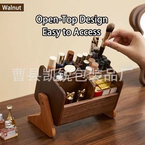 Adjustable Dividers Wooden <b>Makeup</b> Storage <b>Box</b> Large Capacity Compartmentalized Desktop Organizer Walnut Finish - Product Image 4