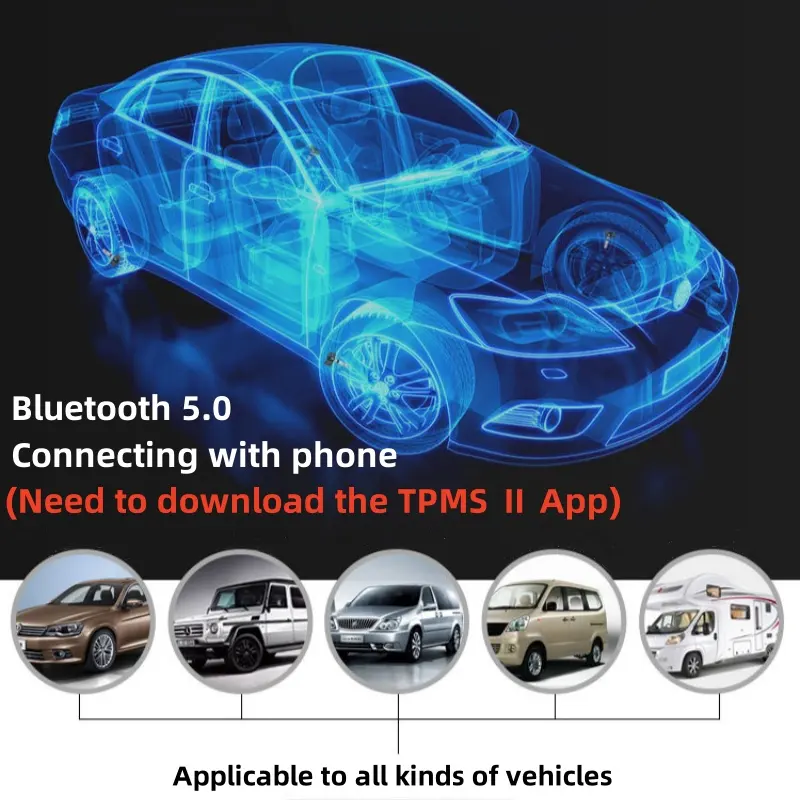 Sensor TPMS Bluetooth 5.0 embutido, detector de pressão dos pneus, monitor de pressão dos pneus de carro, aplicativo móvel anti-roubo embutido, TPMS