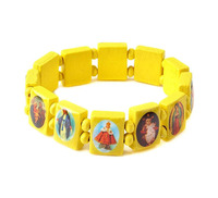 Bracelet en bois élastique pliable, petits panneaux avec Images de traces religieux, jésus et chapelet en bois chrétien, modèles faits à la main