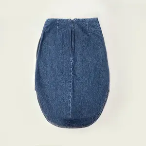 OEM/ODM RTS Women Straight Shape Summer Cotton High Waist Back Zipper Side Slits Pocket Blue Denim Women Knee Skirt