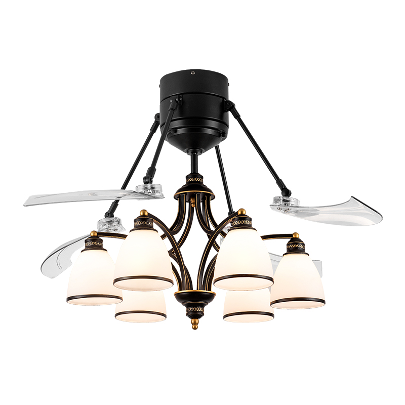 Modern glass white 48 inch European style ceiling fan lamp with 4 blades  remote control ceiling fan light