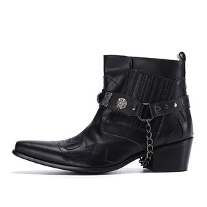 <span class=keywords><strong>Botas</strong></span> de Cuero de Media Caña Estilo Punk para <span class=keywords><strong>Hombre</strong></span> con Cierre de <span class=keywords><strong>Cremallera</strong></span> Lateral y Suela de Goma para Otoño/Invierno - Product Image 1