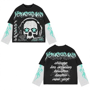 Wholesale DTG Printed Double Layer 100% Cotton O-Neck Long Sleeve <b>Winter</b> Men's Y2K <b>T</b>-<b>Shirt</b> Waffle Sleeve Double Layer <b>Shirt</b> - Product Image 4