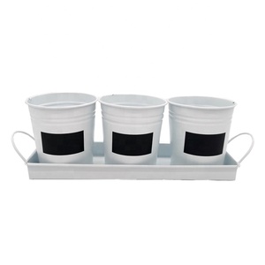 Techome — Pot de plantes d'intérieur en métal, Kit de culture d'herbes, Pot de fleurs en métal blanc avec plateau, 3 pièces - Product Image 4