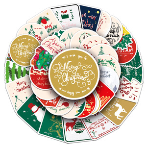 50 pezzi, adesivi impermeabili in PVC creativi in PVC stampati a taglio pieno in cartone animato di natale Babbo Natale, adesivi impermeabili in PVC - Product Image 2