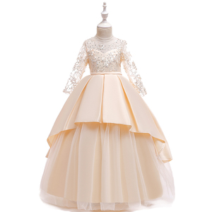 Robe de fête pour filles de haute qualité, robe longue en dentelle à manches longues pour filles, taille plus, LP-233 - Product Image 2
