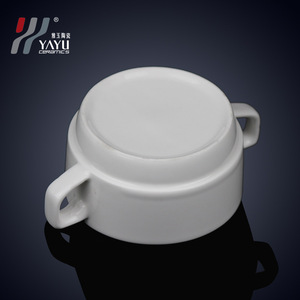 Yayu <b>Ceramic</b> Double-handled Soup <b>Cup</b> With Tray White Pure Color Heat Resistant For Restaurant Home Use - Product Image 3