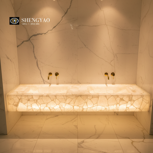Lavabo Elegante Illuminato in Cristallo Bianco di Quarzo per Hotel e Centri Commerciali, Traslucido, Durevole e Facile da Pulire - Product Image 3