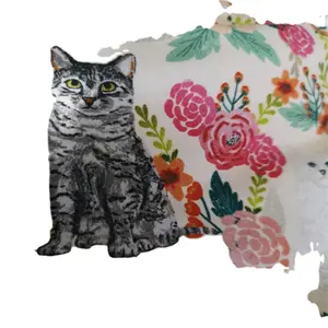 Tissu en coton extensible imprimé d'animaux personnalisé en tricot de coton imprimé numériquement en tissu à motif de chat