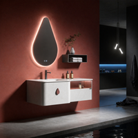 Mueble de Baño Flotante de Diseño con Espejo LED en Forma de Gota de Agua, Antivaho y Gabinete de Almacenamiento que Ahorra Espacio