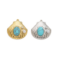 Pendentif en acier inoxydable plaqué or 18 carats avec incrustation de turquoise et imitation perle pour la fabrication de colliers