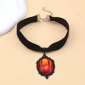 Collier gothique en velours, pendentif en cristal violet, alliage de zinc, forme ovale, bijoux de fête - Product Image 3