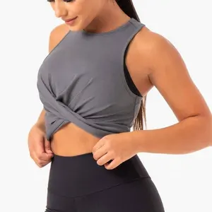 Débardeur personnalisé sans manches, col en U, Slim, Type de taille, Design torsadé, i-back, sport, Fitness, exercice, Yoga, pour femmes