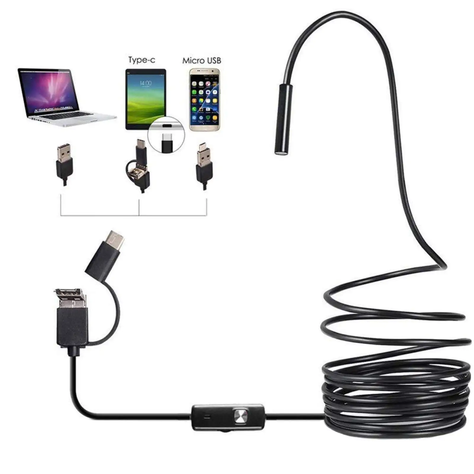 Cheapest Inskam 3 in 1 USB Endoscope Waterproof USB 5.5mm Industrial Borescope Inspection HD Camera Type C for android PC