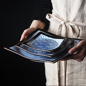 Factory Direct Sell Modern Eco-Friendly Blue <b>Square</b> Ceramic Dessert <b>Plates</b> <b>Set</b> Party Wholesale Japanese Porcelain Sushi - Product Image 1