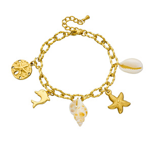 Fashionable Gold Plated Dolphin Starfish Seashell Charm Bracelet Women's Ocean Theme Jewelry Gift - Product Image 5