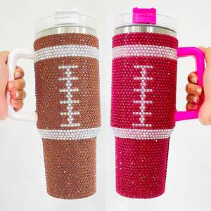 Gobelet isotherme de football 40oz avec couvercle et pailles, strass scintillants, mug de voyage 40oz, bouteille d'eau sport - Product Image 2
