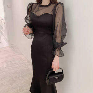 فستان نسائي أنيق بأكمام طويلة بلون موحد للربيع والصيف، تصميم جديد لعام 2026 بياقة مستديرة على الطراز الكوري - Product Image 4