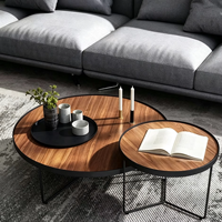 Table basse en bois nordique Voxhome avec pieds en acier massif et plateau rond, ensemble adapté aux meubles de salon