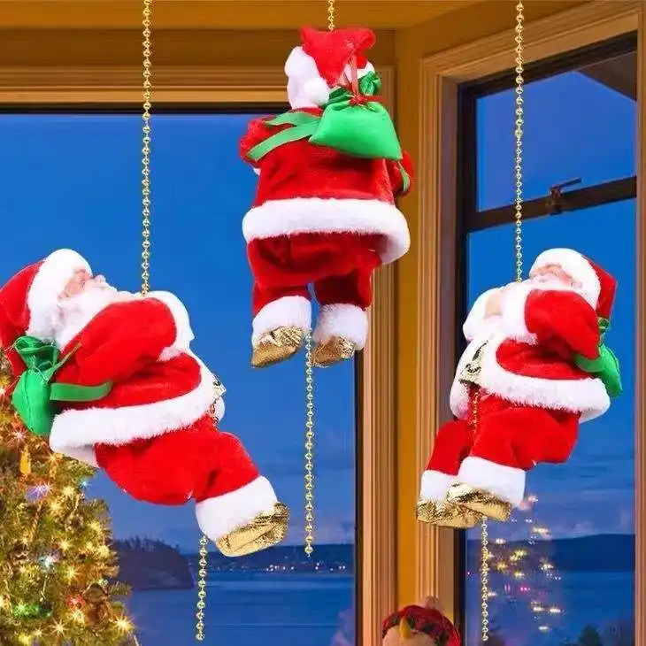 Microstar escalera de escalada eléctrica música Santa Claus adorno de Navidad decoración hogar árbol de Navidad colgante regalo de Año Nuevo