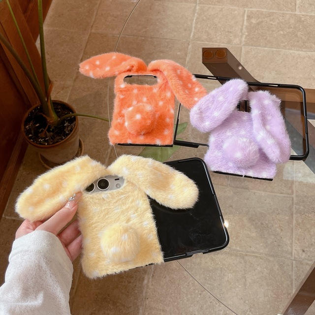 Kawaii Cartoon Plush Rabbit Phone Case for iPhone Duo Cover Korean Cute Fur Fluffy Cases for Apple Fold Phone case for Duo Funda