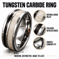 Bague de mariage personnalisée en carbure de tungstène noir de 8 mm pour homme avec incrustation en bois de cerf naturel, bord biseauté poli miroir, ajustement confortable pour femme