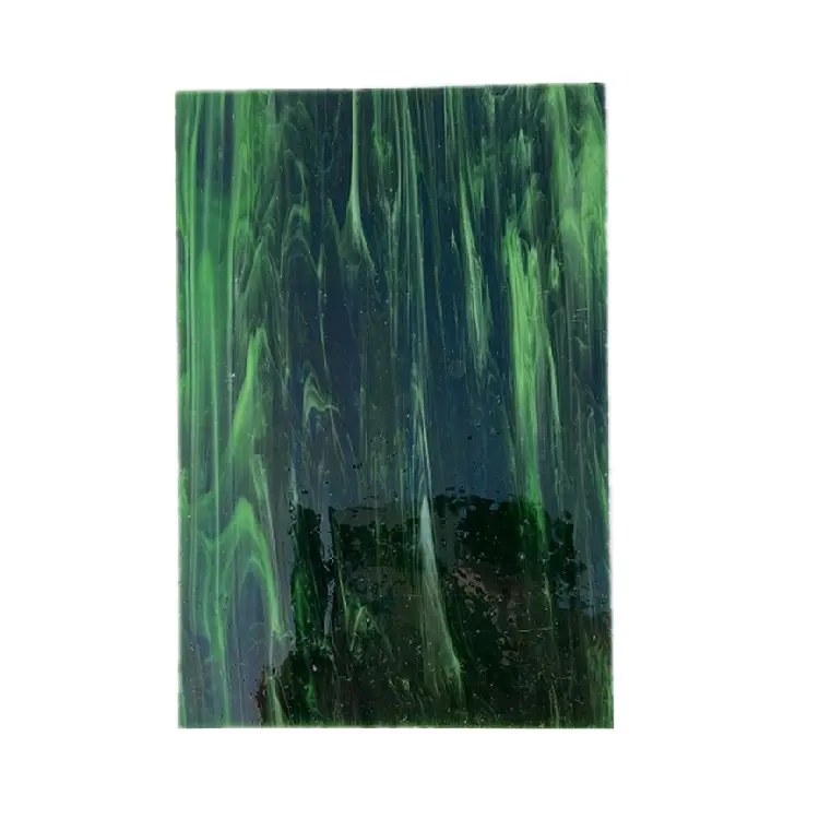 벽 예술 3mm 짙은 녹색 무지개 빛깔의 유리 성당 예술 장식 스테인드 글라스 시트