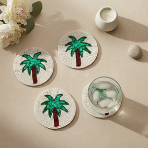 Handcrafted Palm Tree <b>Beaded</b> Coaster Set Tropical Table Protector for Resorts Hotels and Coastal Home Decor - Product Image 1