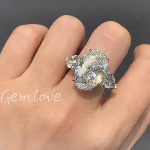 实验室种植钻石结婚戒指-18k金CVD 10ct女性带祖母绿切割复古和定制永恒珠宝 - Product Image 1