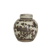 Pot à thé vintage en céramique vieillie, décoré à la main avec un motif oiseaux et fleurs Art Déco, glaçure verte, décoration chinoise pour la maison