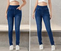 Femmes Denim Doublé Thermique Flanelle Contrôle Du Ventre Taille Haute Jeans Skinny Simple Tissé Automne Lavage En Machine Importé