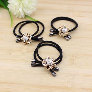 Élastique à cheveux avec décor de fleurs en cristal pour femmes, bandeau décontracté, bande élastique noire, accessoire de coiffure - Product Image 1