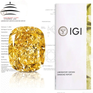 CHANG LAI ขายส่งเพชรทรงคุชชั่น 2.2 กะรัต 3.06 กะรัต  รับรองโดย IGI ระดับความสะอาด VVS สีเหลืองสดใสแฟนซี  เพชรเพาะเลี้ยงในห้องปฏิบัติการ CVD สำหรับเครื่องประดับ - Product Image 1