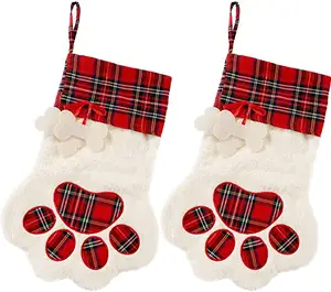 Venta al por mayor de Navidad personalizar para mascotas perro pata de lana de terciopelo de media de la Navidad
