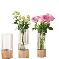 Vase en plastique hydroponique Deermei, plateau en bois, vase de table moderne, arrangement floral simple, vase circulaire noir