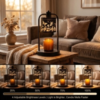 Lampe chauffe-cire à base ronde en métal noir cintrée, effet d'ombre, pour décoration intérieure style bohème et fermier, et idée cadeau
