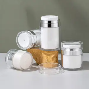 Nuovo 15 30 50 ml di plastica cosmetica sottovuoto argento bottiglie bianche crema per il viso vasetti per contenitori con pompa airless in acrilico con coperchi