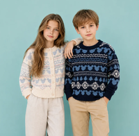 OEM ODM Cardigan d'hiver pour enfants en coton jacquard écologique, motif Fair Isle, col rond, manches longues