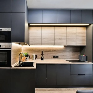 Cao cấp sơn mài gỗ tủ bếp đặt đồ nội thất hiện đại màu đen tủ bếp đặt tủ tùy chỉnh tủ - Product Image 2