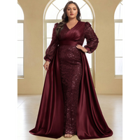 Robe de soirée sirène moderne grande taille en satin à sequins avec cape, taille naturelle, élégante, col en V, bretelles fines, motif