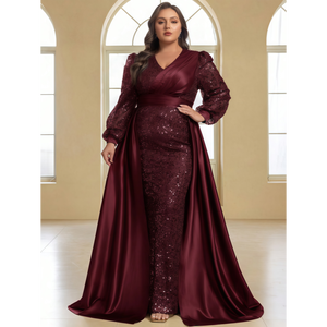 Abito <span class=keywords><strong>da</strong></span> <span class=keywords><strong>sera</strong></span> formale elegante taglie forti, moderno, in raso con paillettes, linea ad A, con mantello, vita naturale, scollo a V, senza maniche, con fantasia - Product Image 4