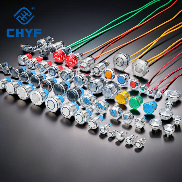 CHYF 12/16/19/22mm  Black IP65 Push Button Switch Metal Waterproof Latching Momentary LED 12V Light Marine Button Power Switch
