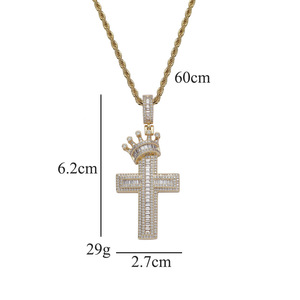 Copper inlaid zircon crown <b>cross</b> pendant, hip hop <b>cross</b>-border trend, small hat <b>cross</b> pendant <b>chain</b>. - Product Image 3