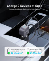 Cargador de Coche Anker A2738 Nano75W con Cable USB-C Retráctil Integrado, Carga Rápida Dual de 45W+30W para iPhone, Samsung y Laptops